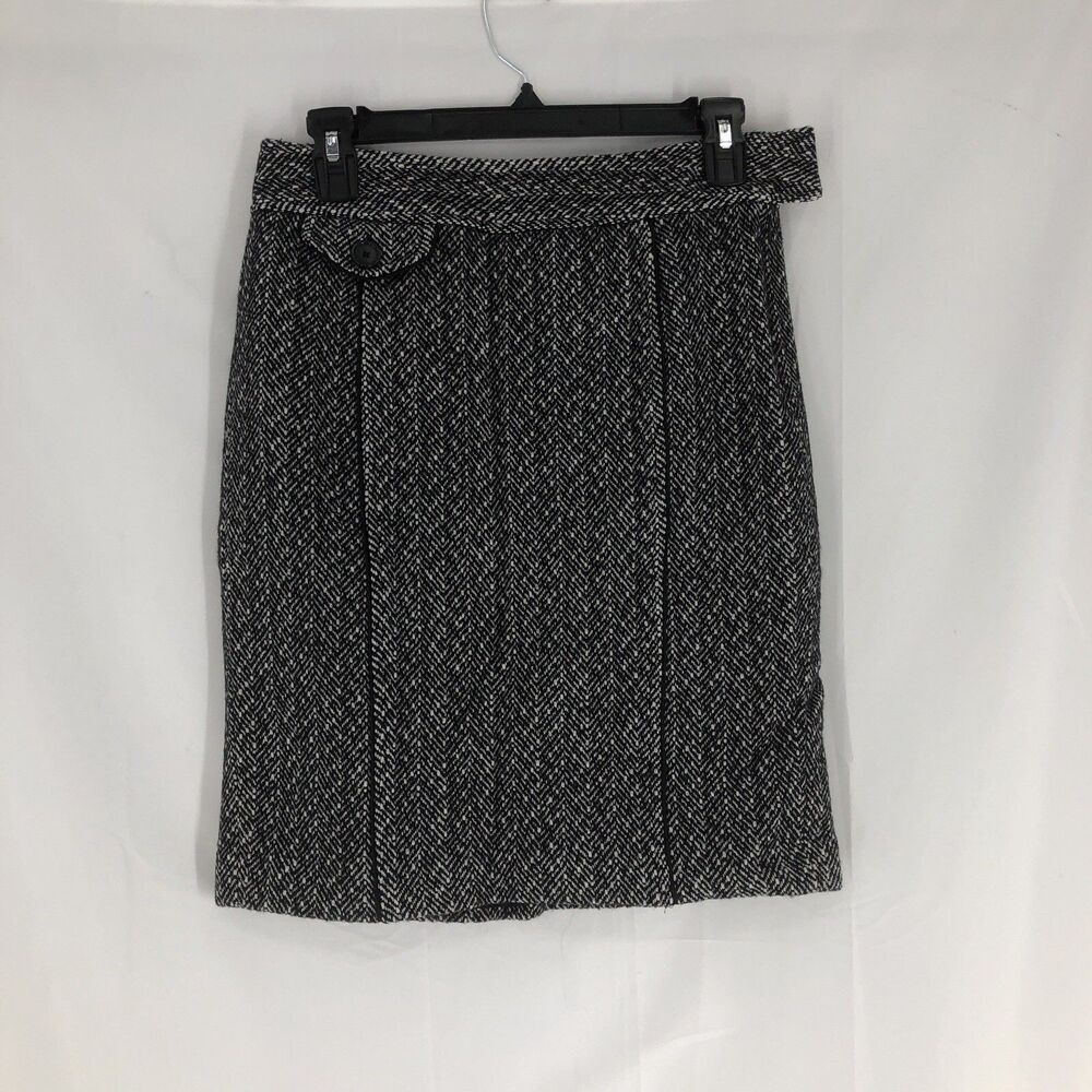 Ann Taylor Black White Tweed Wool Blend Pencil Skirt 2